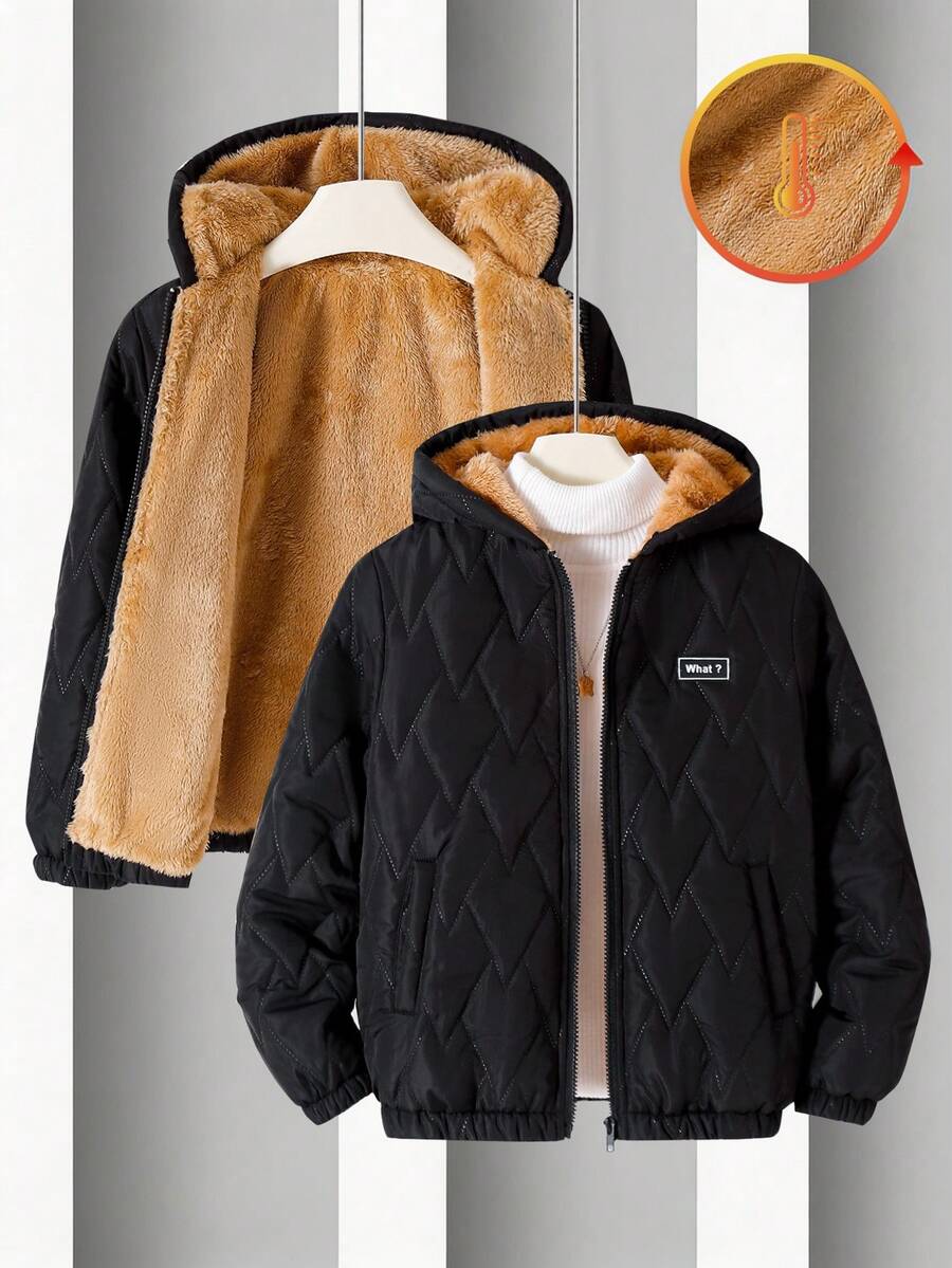 SHEIN 青少年男孩時尚牛仔風拉鍊長袖連帽夾克