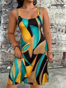 EMERY ROSE Plus Size Women Vacation Floral Print Casual Slip Dress - Grey - View 5