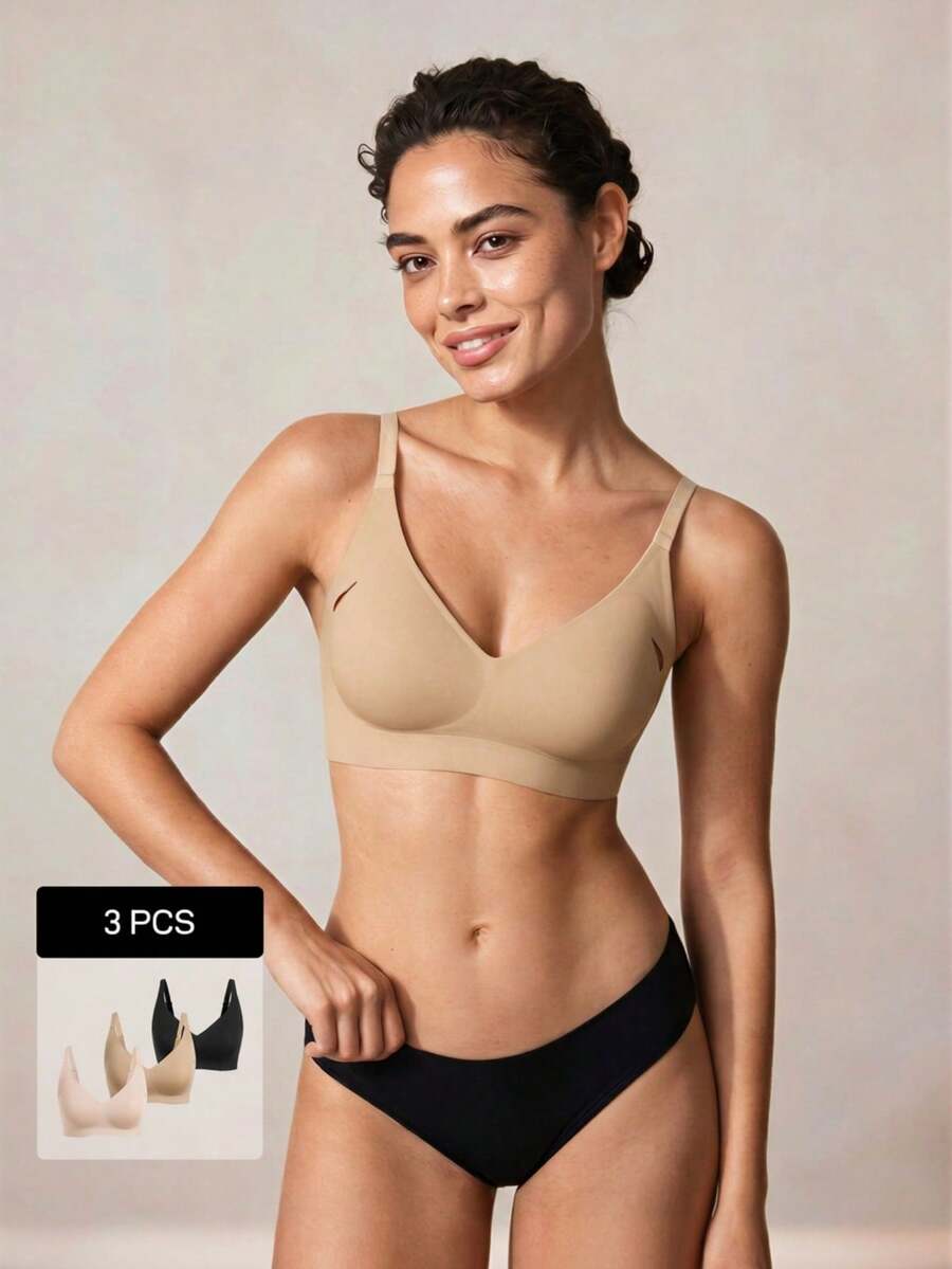 Veilyse 3pcs/Set Wireless Jelly Bra, Comfortable & Soft Women's Fashion Bra For Summer - Multicolor - View 1