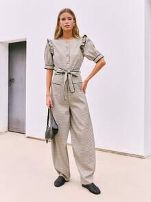 Nöista Mono con cinturón. Para look diario, oficina, universidad, vacaciones, de día a noche, otoño, invierno, vuelta al colegio - Amarillo - Ver 4