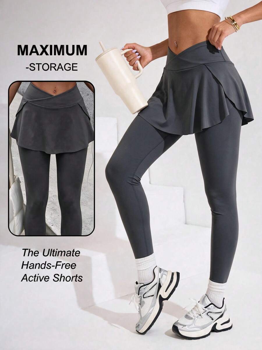 SHEIN Sports Eassivo Lady High-Waist Pants And Tight Pants - Grey - View 1