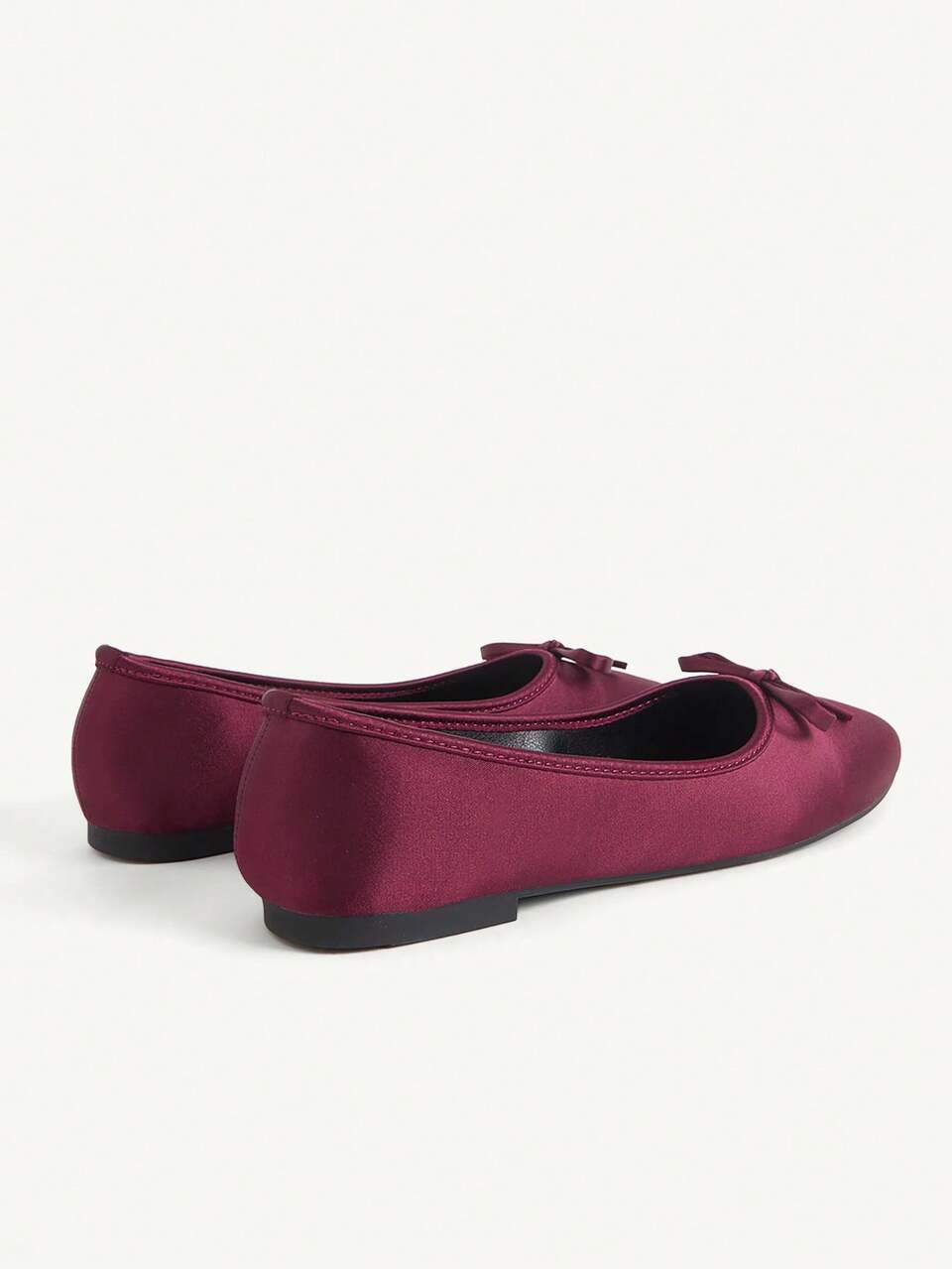 CUCCOO CHICEST French Low Vamp Bow Decoration Round Toe Flat Bottom Elegant Commuter Ballet Burgundy Satin Women Flat Shoes Dating Vacation