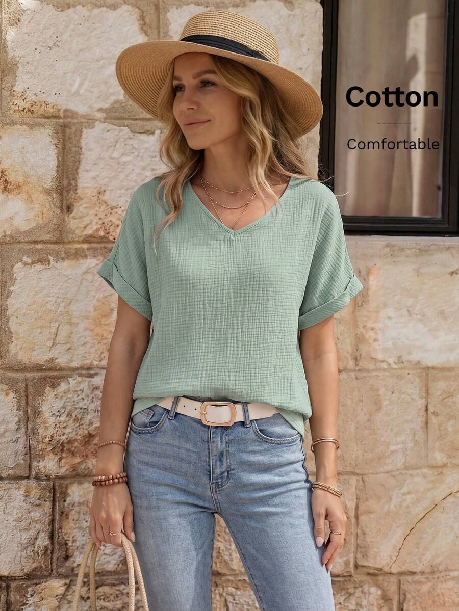 EMERY ROSE Women'S Batwing Sleeve Crinkle Blouse - Mint Green - View 1
