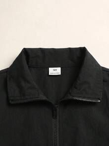 SHEIN Tween女孩秋季新款波點圖案寬鬆立領外套，黑色校園職業日街頭風夾克 - 黑色 - 查看 5