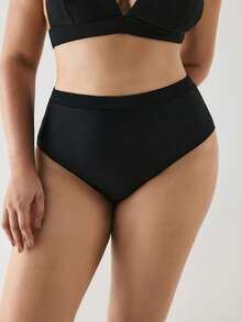 YARNWELL Plus Size Women's Solid Color Casual High Waist Bikini Bottoms For Beach Vacation - Black - View 2