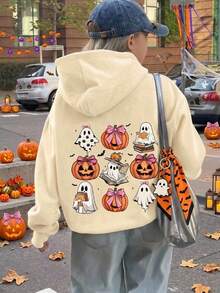 Tween Girl Ghost Print Long Sleeve Loose Casual Sweatshirt - Multicolor - View 1