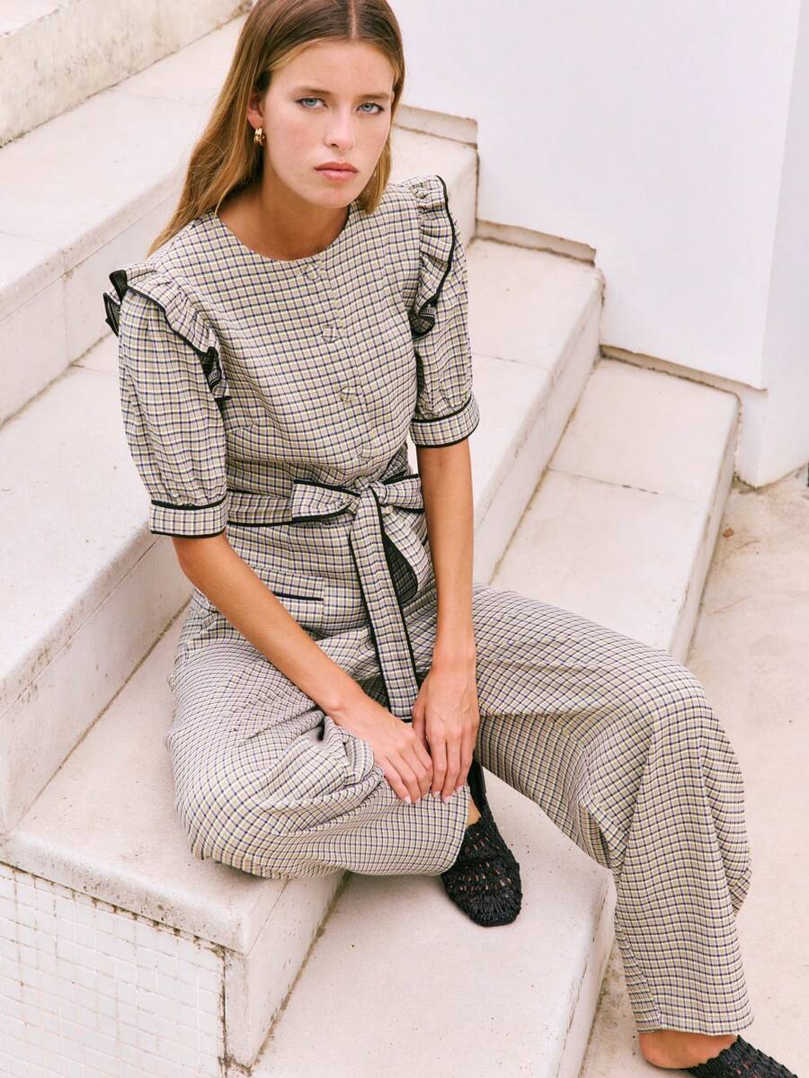Nöista Mono con cinturón. Para look diario, oficina, universidad, vacaciones, de día a noche, otoño, invierno, vuelta al colegio - Amarillo - Ver 1