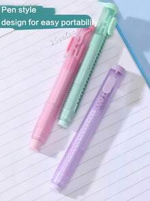 Push Button Retractable Eraser Set, 4 Pcs Pen-Style Press Erasers With 3 Refills, Student & Office Stationery - Color - View 9