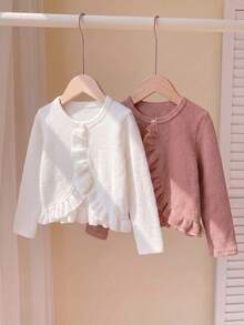 SHEIN Young Girls Solid Color Long Sleeve Knit Cardigan Simple Style Multi-Piece Set Suitable For Spring And Autumn Casual Daily Wear - Multicolor - View 4