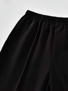 SHEIN 青少年女孩日常通勤溫柔清新優雅春夏櫻花粉輕便襯衫搭配百搭百搭細肩帶背心與純色直筒寬腿褲3件套 - 藕粉色 - 查看 6