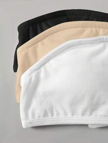 SHEIN Tween女孩簡約舒適親膚加墊抹胸內衣3件組，白色，四季適用 - 彩色 - 查看 4