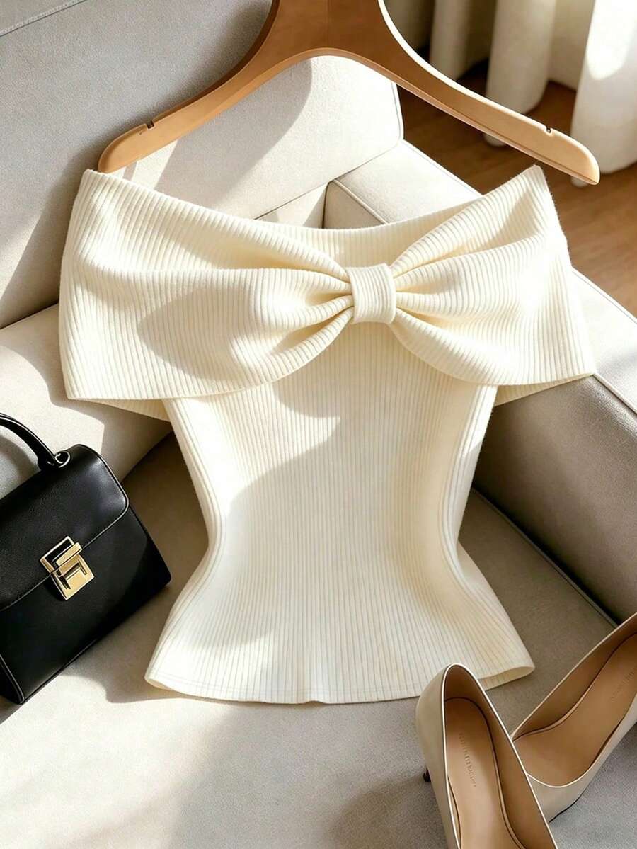 SHEIN Franclia 女士纯色褶皱修身休闲T恤,适合约会和外出穿着 - 杏色 - 查看 1