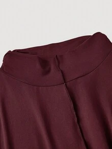 SHEIN MOD Plus Size Women's Brown High Neck Long Knit Dress,Valentine's Day,Wedding,Elegant Dresses,White Dress,Wedding Guest Dress For Women, Spring/Summer Outfits, Tea Party Outfit Women, Holidays, Birthday - Burgundy - View 9