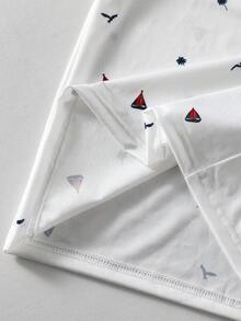 SHEIN Vacaura Tween Boys' Colorblock Print Short Sleeve Polo Shirt - White - View 4