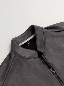 Calvornis Men's Solid Color Long Sleeve Zipper Front Casual Jacket - Dark Grey - View 4