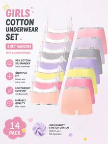 7 Sets Random 3-Piece Set Tween Girls Simple Basic Solid Color Letter Contrast Camisole Tank Top & Shorts Underwear Set - Multicolor - View 2