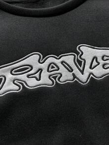 AXEPEAK 男士字母刺繡長袖休閒不對稱剪裁圓領運動衫 - 黑色 - 查看 3