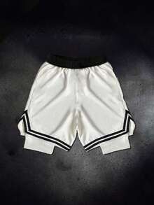 Sport MetroGents 男士字母印花抽繩腰休閒運動短褲 - 白色 - 查看 2