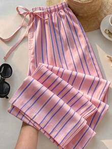 SHEIN EZwear 女款休閒街頭風條紋拼接抽繩腰長褲 - 彩色 - 查看 1