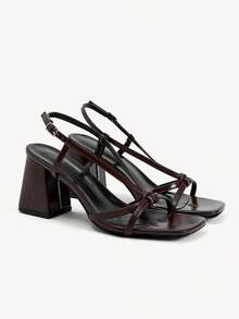 CUCCOO CHICEST Fairy Style Buckle Stiletto Sandals, Bow Square Toe High-Heeled Sandals For Women's Summer Wear - Brown - View 1
