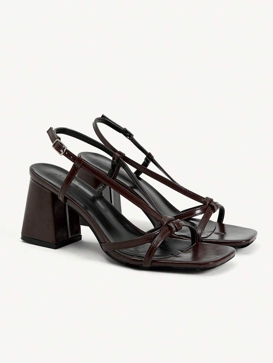 CUCCOO CHICEST Fairy Style Buckle Stiletto Sandals, Bow Square Toe High-Heeled Sandals For Women's Summer Wear - Brown - View 1