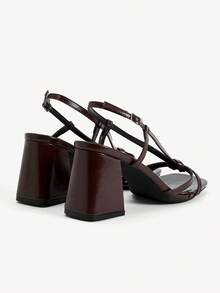 CUCCOO CHICEST Fairy Style Buckle Stiletto Sandals, Bow Square Toe High-Heeled Sandals For Women's Summer Wear - Brown - View 6
