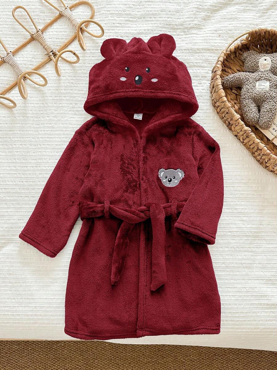 LMoss Kids 兒童小男孩針織純色刺繡連帽休閒秋冬開襟外套居家服 - 酒紅色 - 查看 1