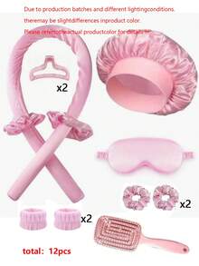 10/7/12/48/50pcs Sleep Hair Styling Tools Set, Curler 1pc Silk Pillowcase For Hair And Skin Queen Set, Silk Heatless Curling Set, Overnight Curling Iron, 1pc Sleep Soft Eye Mask, 1pc Sleep Silk Nightcap, Sleep Essential Set - Pink - View 20