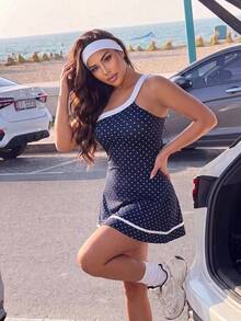 Gameset SHEIN Sport Women's One Shoulder Sexy Polka Dot Print Contrast Color Sports Dress - Multicolor - View 7