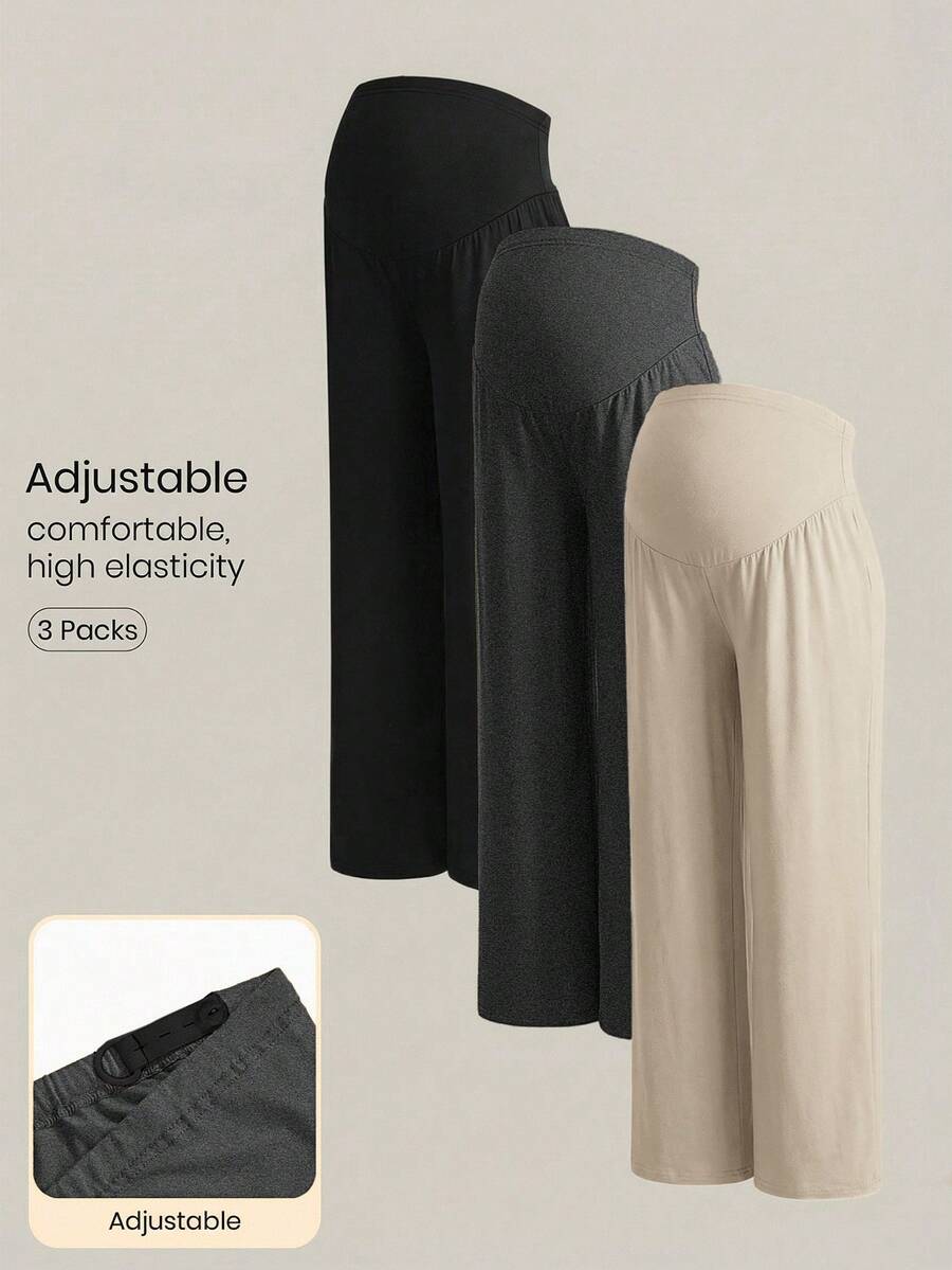 Modmama Pantalones largos de pierna ancha casuales de unicolor con cintura ajustable para maternidad, otoño - Multicolor - Ver 1