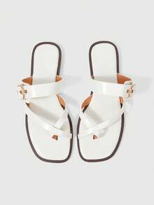 Sleekvia Ladies Comfortable Flat Wear-Resistant Versatile  Metal Outdoor Flip-Flops Slippers - Apricot - View 2