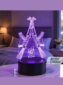 1个枪形3D夜灯，7色触控灯，创意礼物，彩色夜灯，USB供电，适用于游戏室、圣诞派对、生日派对、卧室、桌面装饰，礼品 - 多色 - 查看 2