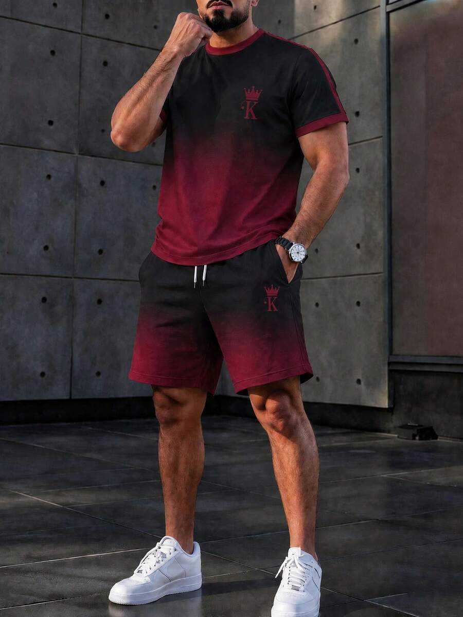 Gym Rark Set Olahraga Pria Kaos Lengan Pendek dan Celana Pendek Motif Mahkota, untuk Gym - MultiWarna - View 1