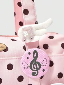 ROMWE Kawaii Y2k Cute College Polka Dot Printed Note Badge Wing Pendant Multi-Pocket Shoulder Tote Bag, Suitable For Daily, College, Shopping, Travel, Dating, Etc - Pink coffee color 1 - View 4