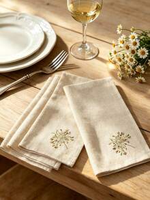 Cirelle 1/2/4pcs Botanical Floral Embroidered Dinner Napkins, Premium Cotton Linen Blend Cloth Napkins, Reusable Oatmeal Napkins For Table Decoration - Multicolor - View 10