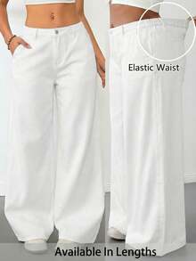 SHEIN Tall CURVE Plus Size Women Loose Fit Pockets Wide Leg Casual Jeans - White - View 7