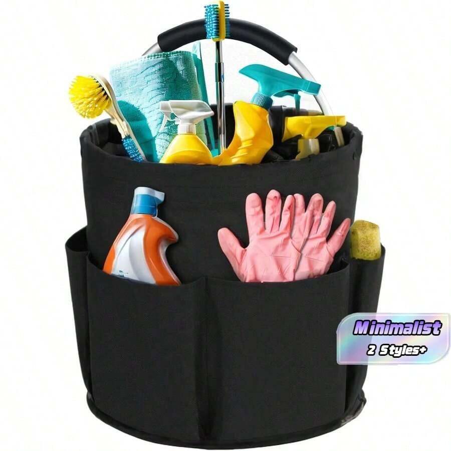 Cleaning Storage Basket With Handle, Cleaning Supplies Organizer, 17l Foldable Storage Basket, Cleaning Storage Organizer, Portable Multi-Functional Cleaning Bucket Bag, Suitable For Home, Garden (Black) - Upgraded Version - View 1