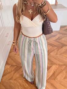 Muchica Beige Casual Boho Soft Form Traditional Business Loose Plus Size Pants Office Formal Vacation Autumn Beach - Multicolor - View 4