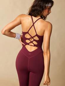VARSIVA Jumpsuit Camisole Olahraga Kasual Warna Polos untuk Wanita, Cocok untuk Pakaian Sehari-hari - Burgundy - View 2