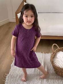 DAZY 女嬰圓領滿版花卉印花舒適居家服幼童 - 紫色 - 查看 4