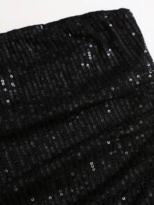 Sweetra Women's New Season Vintage Hot Girl Slim Fit Flattering High-End Asymmetrical Sequin Ruched Bandeau Top - Black - View 4