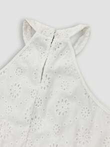SHEIN Holidaya 女款鏤空刺繡鑰孔露背掛脖式長版洋裝 度假海灘穿搭 - 白色 - 查看 8