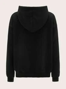 SHEIN BASICS Cozy Fleece Drop Shoulder Zipper Up Hooded Sweatshirt,Long Sleeve Tops In Fall Winter Clothes - Black - View 3