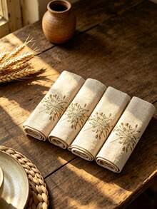 Cirelle 1/2/4pcs Botanical Floral Embroidered Dinner Napkins, Premium Cotton Linen Blend Cloth Napkins, Reusable Oatmeal Napkins For Table Decoration - Multicolor - View 11