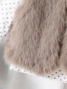 SHEIN 3pcs/Set Girls Autumn/Winter New Polka Dot Ruffle Sleeve Base Layer Top, Flared Long Pants, Long Fur Vest, Elegant Noble Casual Versatile Fashion Three Pieces Set For Birthday Party - Coffee Brown - View 7