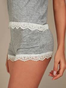 Athîral Contrast Lace Cami Bra & Boyshorts - Light Grey - View 6