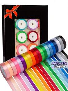 20/12Colors Satin Ribbon Fabric Ribbon Silk Ribbon Assorted Colors Rolls, Valentines Ribbons Perfect For Bouquet Gift Wrapping, Bow Making Crafts, Hair Bows, Wedding Party Decoration Valentine's Day - multicolor - View 1