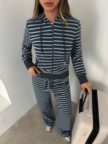 Aloruh 女款秋冬新款超低腰棕色條紋長褲 - 彩色 - 查看 11