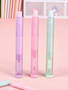 Push Button Retractable Eraser Set, 4 Pcs Pen-Style Press Erasers With 3 Refills, Student & Office Stationery - Color - View 6