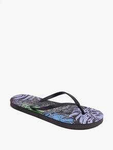 Grefit 女款夾腳拖鞋，夏季熱帶花卉印花，簡約度假沙灘拖鞋 - 靜夜黑 - 查看 9